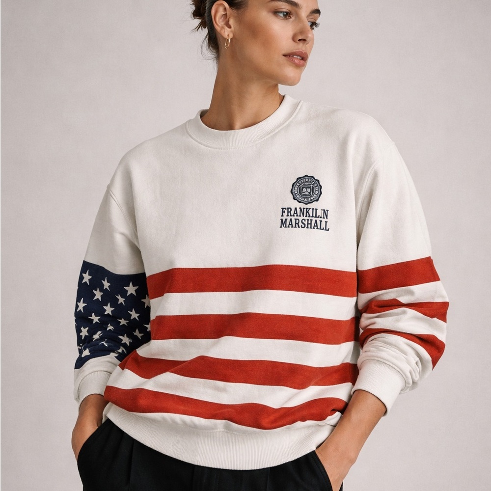 Franklin & Marshall USA Flag Crewneck Sweatshirt Oversized Americana Large